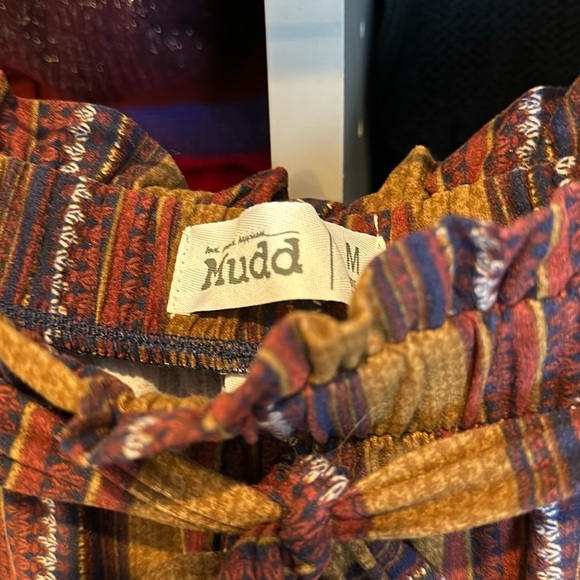 Mudd brown/navy/maroon striped tie waist jogger pants size M - Picture 2 of 3